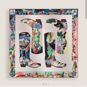 Hermes bottes story scarf 90 BNIB🩵